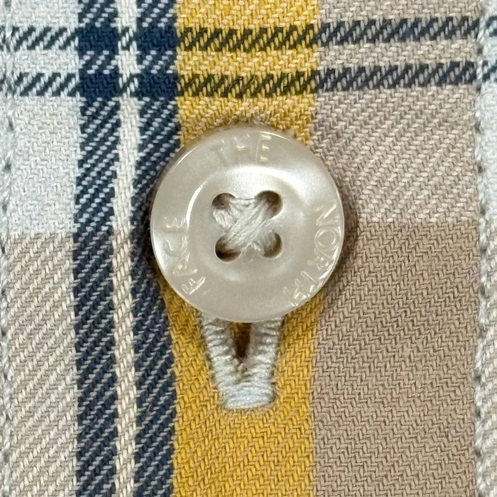 The North Face Short Sleeve Hiking Shirt Mens Size S Yellow Plaid Button Up